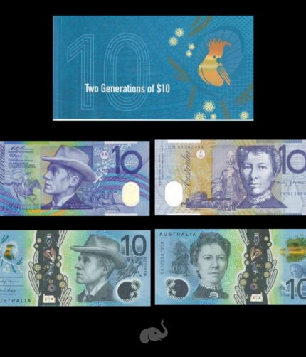 Australia 10 + 10 Dollars Polymer 2 Generation Folder UNC set of 2