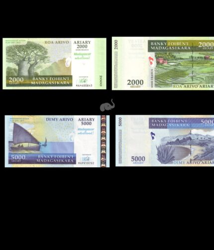 Madagascar 2000 - 5000 Ariary 2007-08 Commemorative UNC Bank Notes set of 2