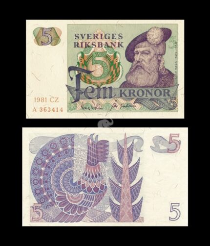 Sweden 5 Kronor 1981 P-51d Year UNC Bank Note