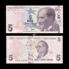 Turkey 5 Lirasl 2009 P-222f UNC Bank Note