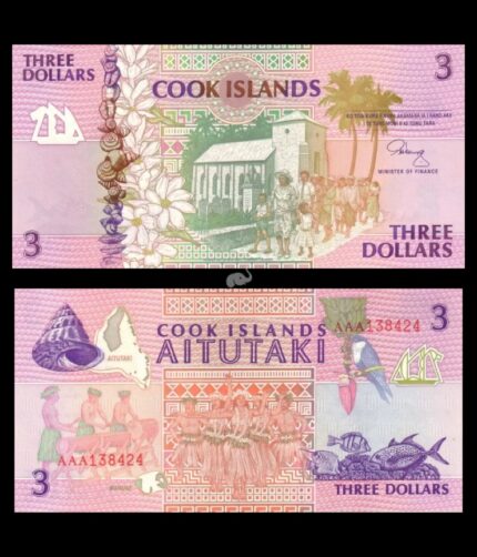 Cook Islands 3 Dollar 1992 P-7 UNC Bank Note