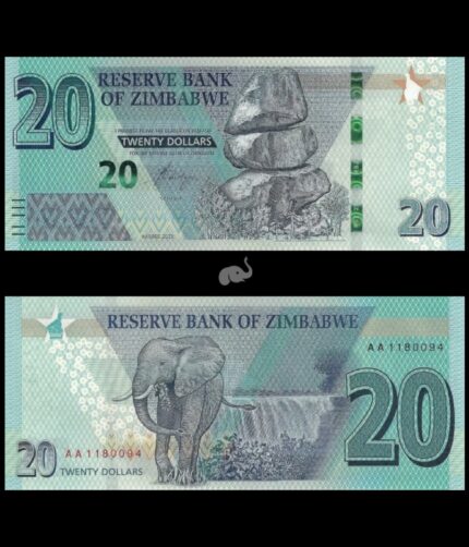 Zimbabwe 20 Dollars 2020 P-W104 UNC Bank Notes