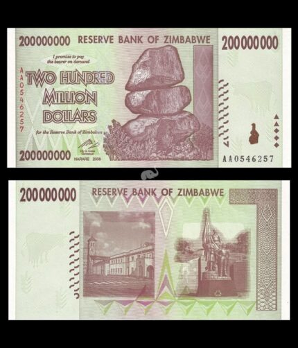 Zimbabwe 200 Hundred Million Dollars 2008 P-81 UNC Bank note