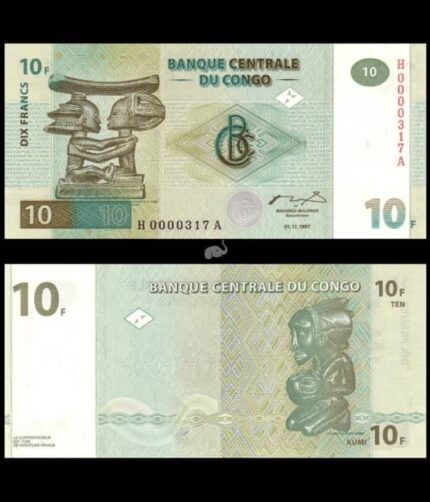 Congo Dem Republic 10 Francs 1997 P-87 UNC Bank Note