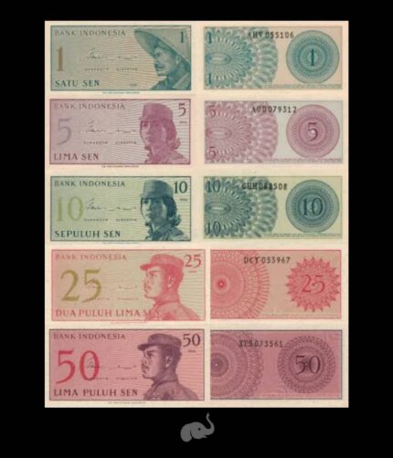 Indonesia 1 - 50 Sen 1964 Set of 5 UNC Bank Notes