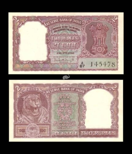 India 2 Rupees Tiger Bhattacharya (1962-1967) P-30 B5 UNC Bank Note
