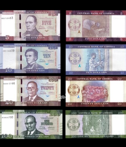 Liberia 5,10,20 & 100 Dollars 2016-19 set of 4 UNC Bank Notes