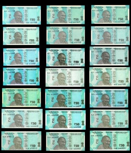 India 50 Rupees 2019-23 Signature set of 18 UNC Bank Notes
