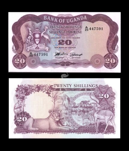 Uganda 20 Shillings 1966 P-3a UNC Rare Bank Note