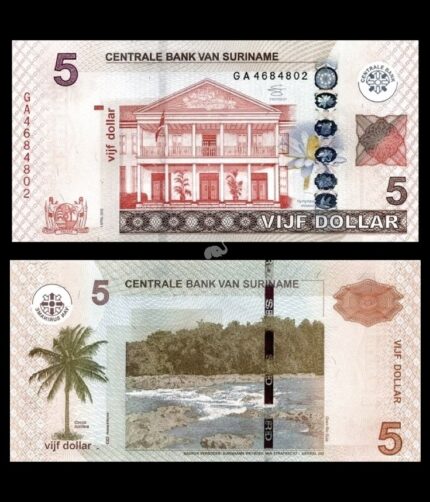 Suriname 5 Dollar 2012 P-162b UNC Bank Note