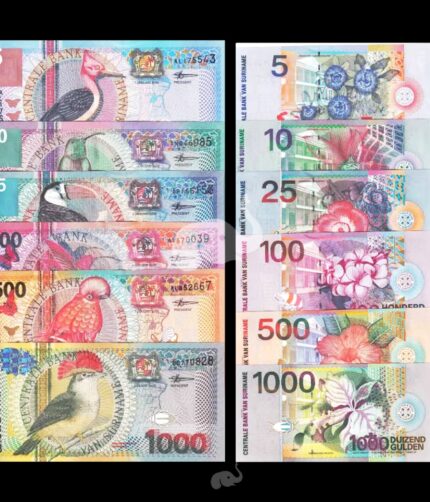 Suriname 5 - 1000 Gulden 2000 Birds P-146-151 Set of 6 UNC Bank Notes