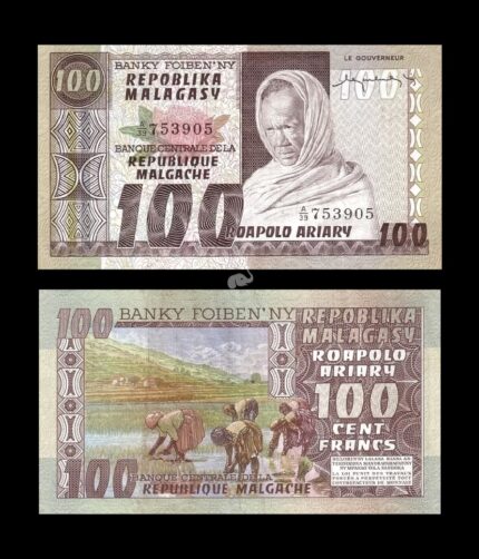 Madagascar 100 Francs 1974-75 P-63 UNC Bank Note