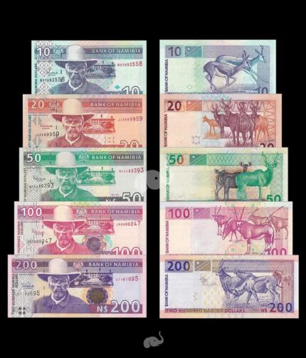 Namibia 10-200 Dollars 1996-2011 Set of 5 UNC Bank Notes