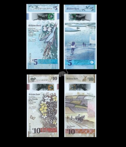 Northern Ireland 5 & 10 Pounds 2018 P-W343, 344 Polymer UNC Bank Note