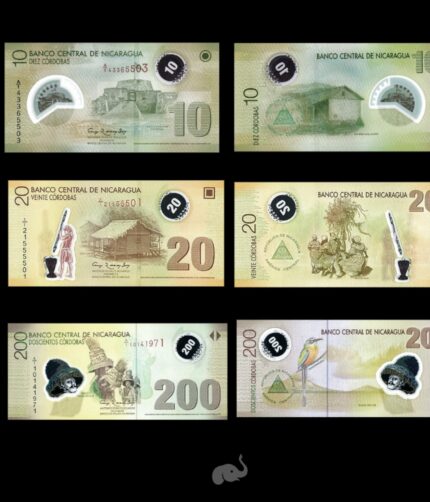 Nicaragua 10, 20 & 200 Cordobas P-203-205B UNC Polymer Bank Note