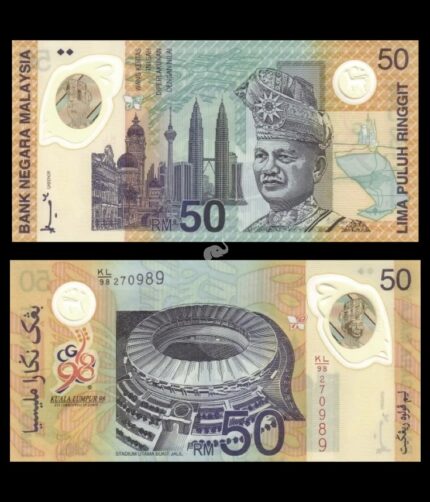 Malaysia 50 Ringgit 1998 P-45 Commemorative Polymer UNC with Folder