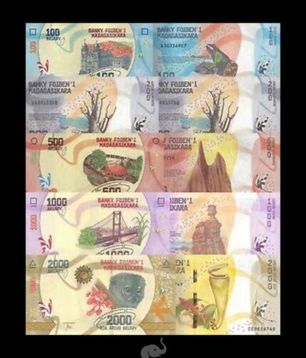 Madagascar 100 - 2000 Ariary 2017 UNC Set of 5 Notes