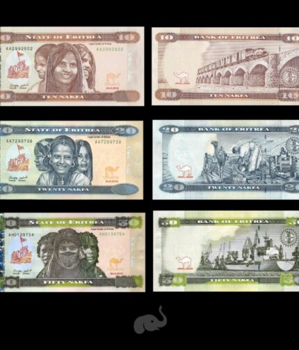 Eritrea 10,20,50 Nakfa 2011-12 UNC Set of 3 Notes
