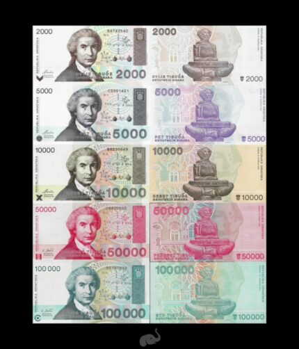 Croatia 2000 - 1,00,00 Dinars 1991-93 UNC set of 5