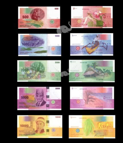 Comoros 500 - 10,000 Francs 2005-06 set of 5 UNC Bank Notes