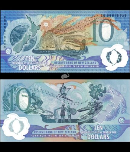 New Zealand 10 Dollars 2000 P-190 UNC Polymer commemorative Rare
