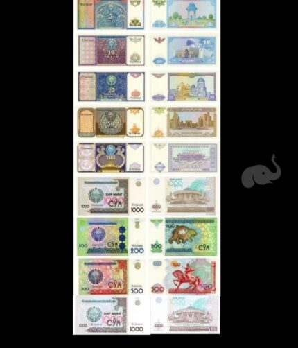 Uzbekistan 5 - 1000 som 1994 set of 8 UNC Notes