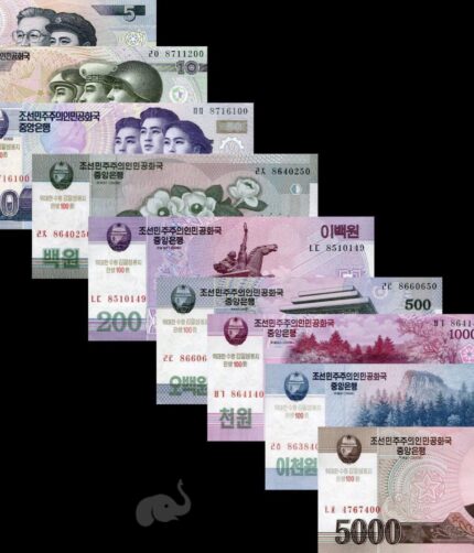 North Korea 5 - 5000 Won P-CS9-18 2002 Commemorative Set of 9 UNC Notes