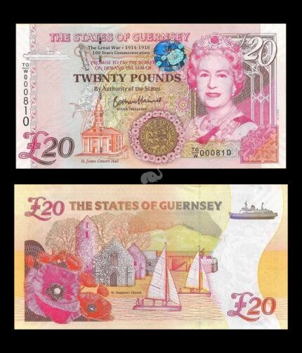 Guernsey 20 Pounds 2018 P-W63 Commemorative UNC Rare Queen