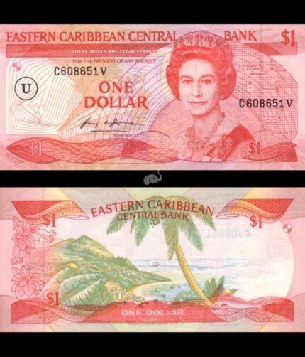 Anguilla 1 Dollar 1985-88 U Overpirnt UNC Rare Queen