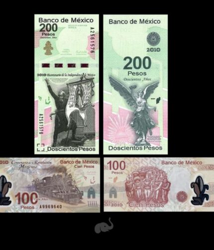 Mexico 100 & 200 Pesos 2007–2008, B710–11, P128–29, UNC Commemorative Folder