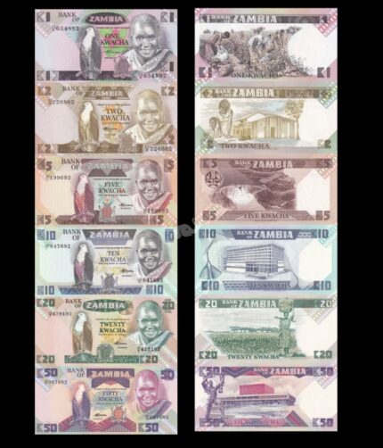 Zambia 1-50 1980-88 P-23-28 UNC Set of 6