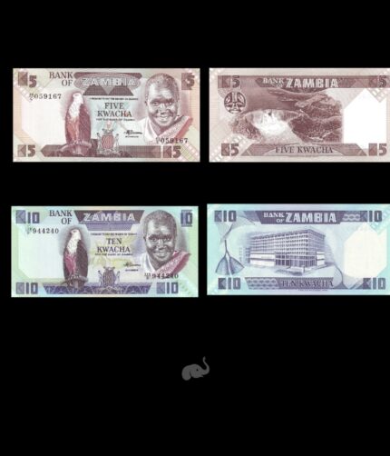 Zambia 5 - 10 Kwacha 1980-88 Set of 2 UNC