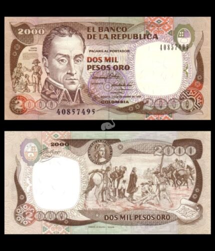 Colombia 2000 Pesos Oro 1990 UNC P-433c