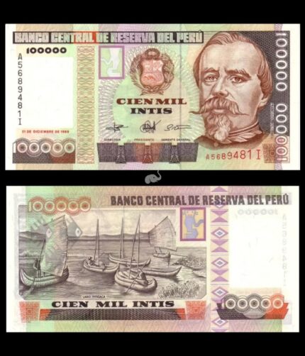 Peru 100,000 Intis 1989 P-145 AUNC