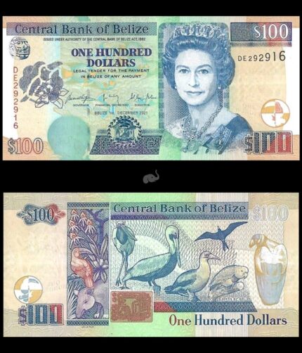 Belize 100 Dollars 2021 P71 UNC QEII