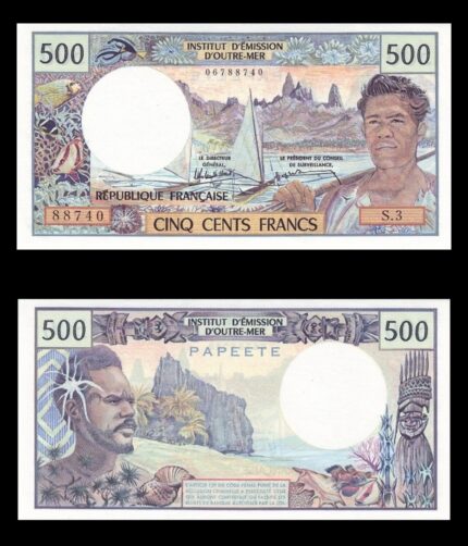 Tahiti 500 Francs 1985 P25d UNC Papeete Overprint