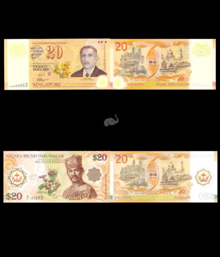 Brunei & Singapore Joint issue 20 Dollars Commemorative 2007 Polymer Banknotes UNC
